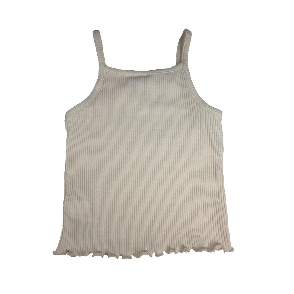 Old Navy Toddler Girl Ribbed Tank Top Cream Lettuce Hem 18-24M Neutral Basic
